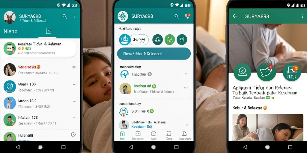Antarmuka aplikasi SURYA898 dengan fitur Tidur & Relaksasi.